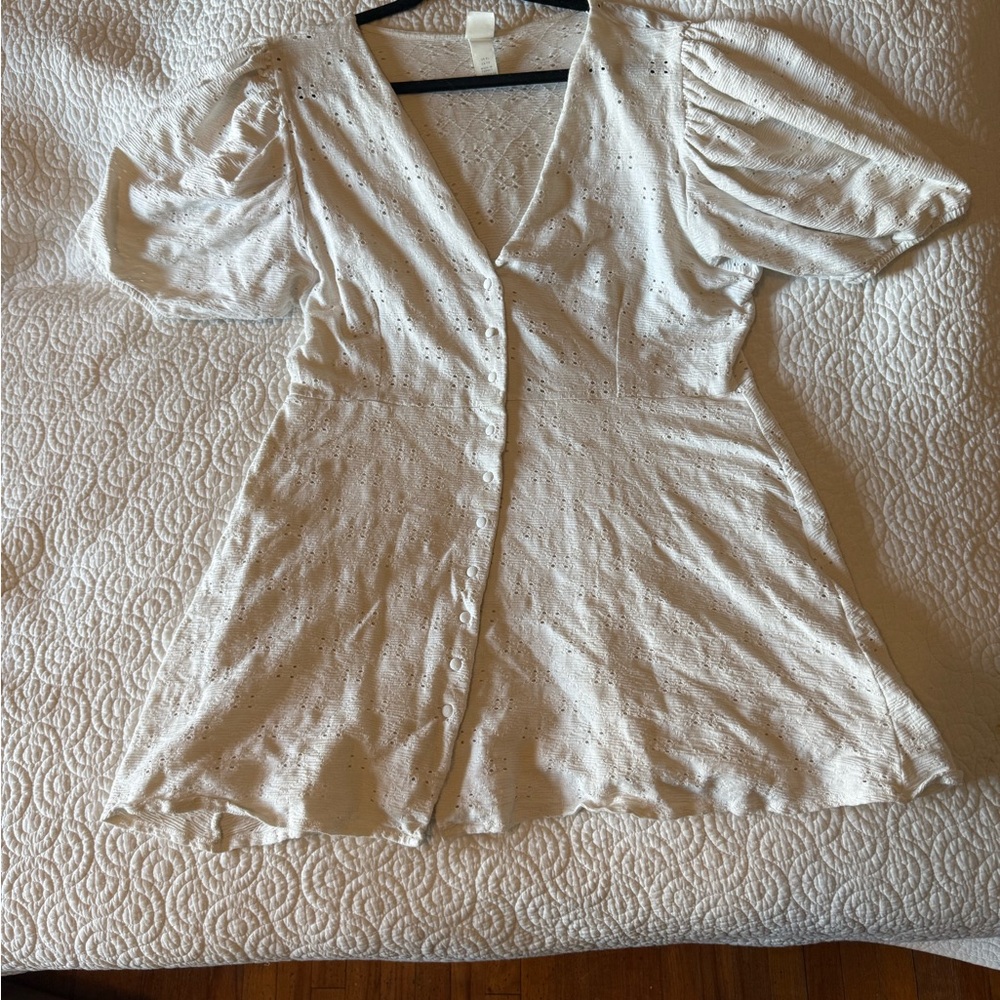 H&M White Eyelet V-Neck Blouse